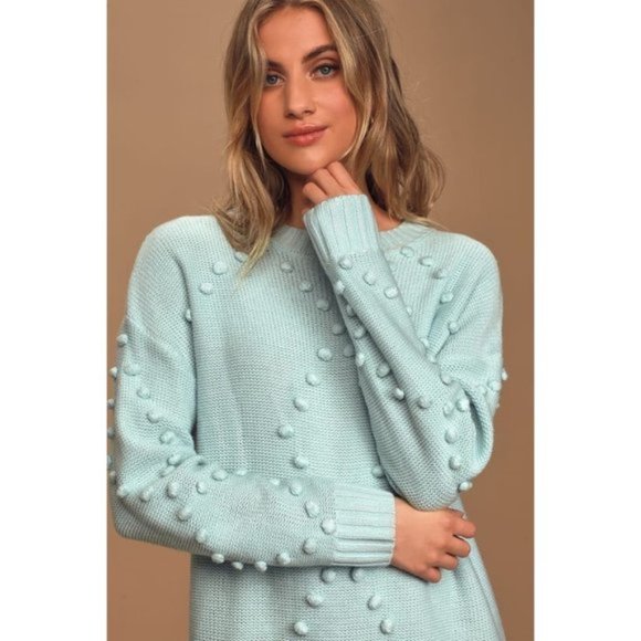 Pom Reader Light Blue Knit Pom Pom Sweater Dress - Picture 5 of 7